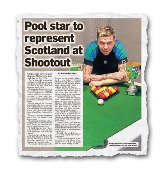 Martin hit the headlines back in 2019 with his pool achievements. Image: Roddie Reid/ DC Thomson 