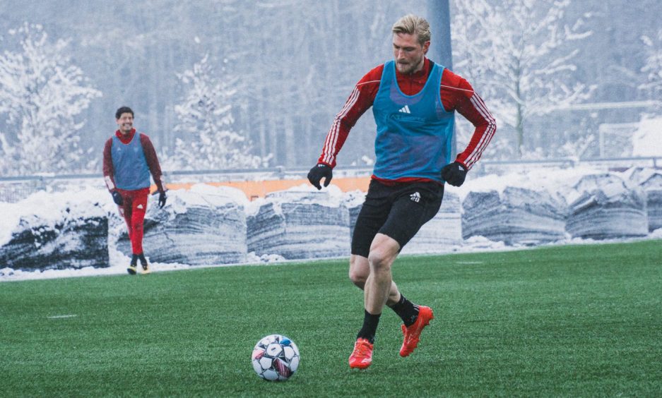 Aberdeen loanee Richard Jensen training with Danish Superliga side Vejle Boldklub.