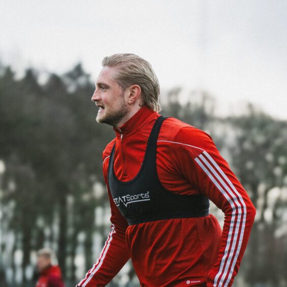 Aberdeen loanee Richard Jensen training with Danish Superliga side Vejle Boldklub.