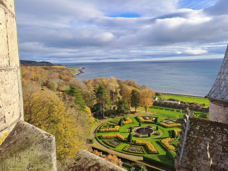 views across the gardens and sea from the main tower