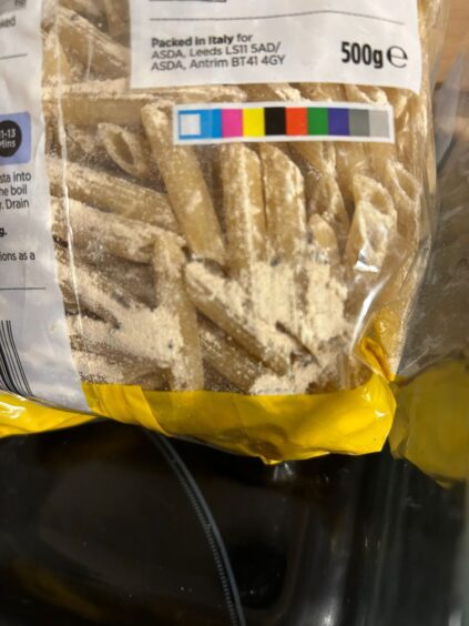 dusty pasta bag with bugs