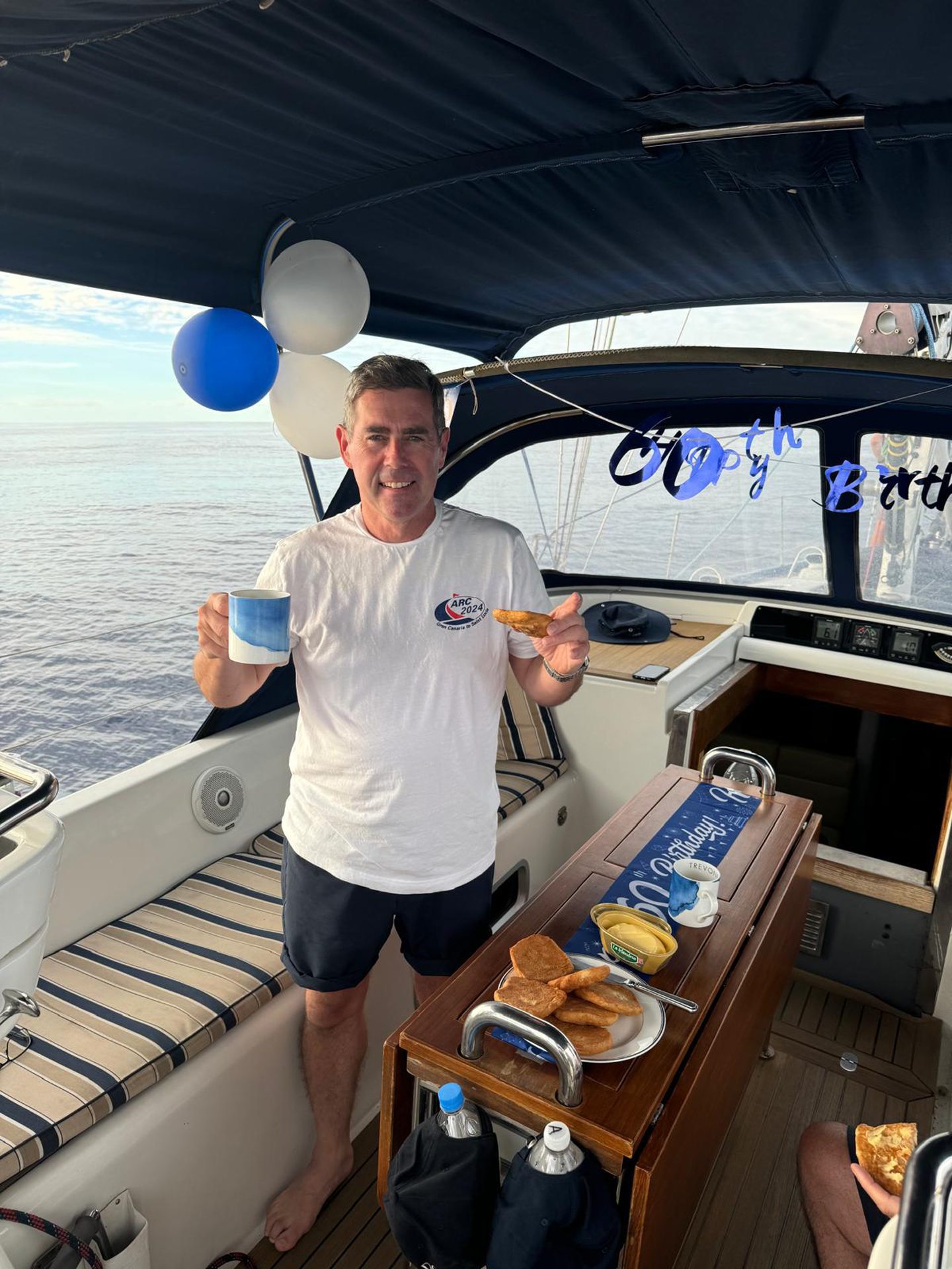 Adam celebrating his 60th birthday on the boat 