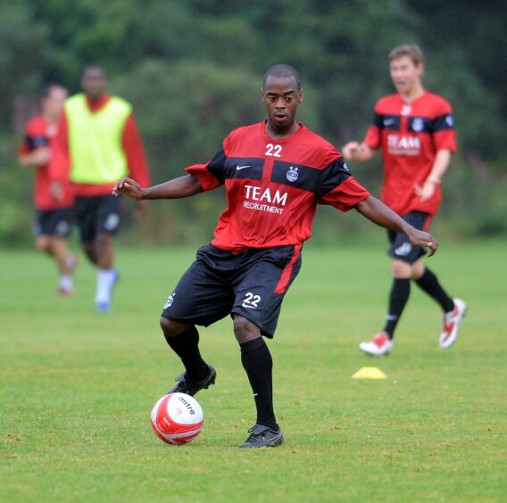 Trialist Rohan Ricketts on the ball during training with Aberdeen FC in 2009.