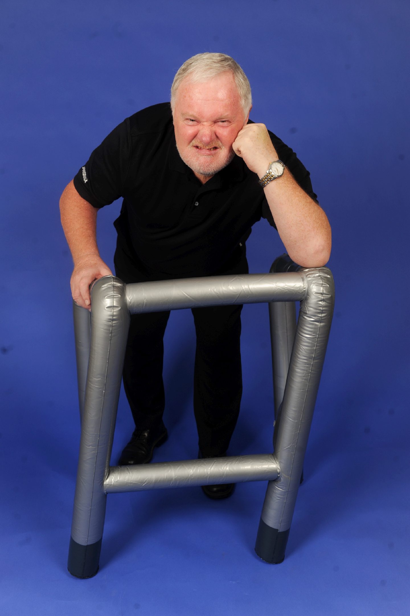 Aberdeen legend Joe Harper getting ready to celebrate his 65th birthday in 2013 with an inflatable Zimmer frame