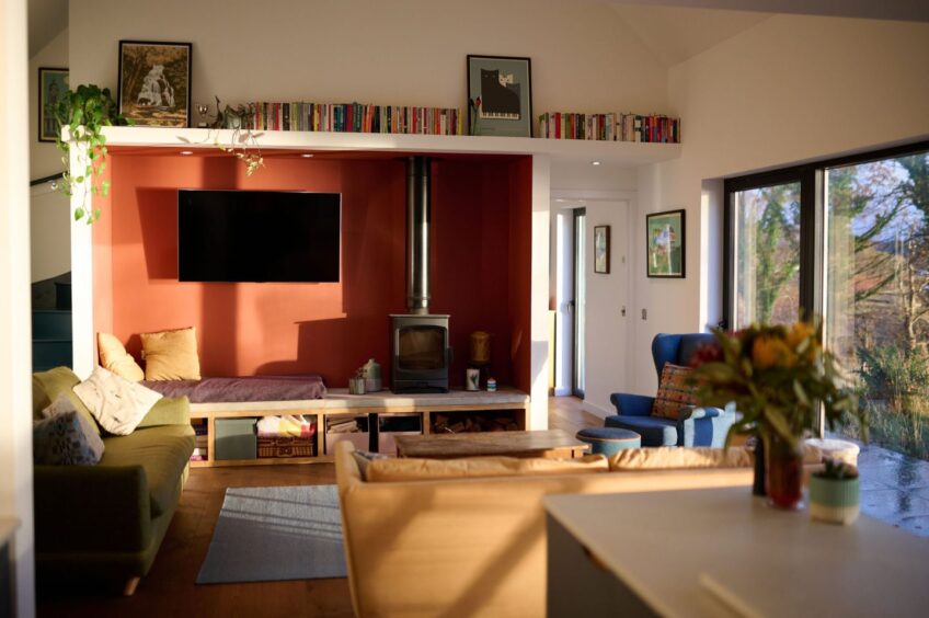 A cosy living room in a new build home in Argyll