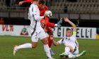 Mandatory Credit: Photo by GEORGI LICOVSKI/EPA-EFE/Shutterstock (14908677ai) North Macedonia's Enis Bardhi (C) in actin against Latvia's Latvia's Kristers Tobers (R) and Latvia's Vitalijs Jagodinskis (L) during the UEFA Nations League match between North Macedonia and Latvia in Skopje, North Macedonia, 14 November 2024. UEFA Nations League - North Macedonia vs Latvia, Skopje - 14 Nov 2024