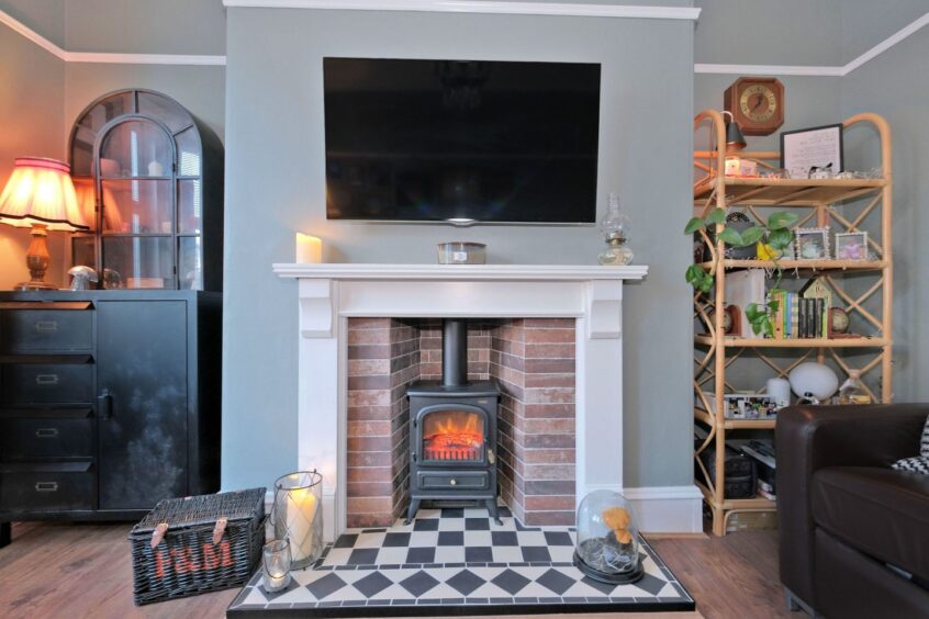 FEature fireplace with brick tiling 