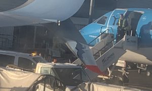 TUI airplane damaged due to collision with catering van. Image: Supplied.