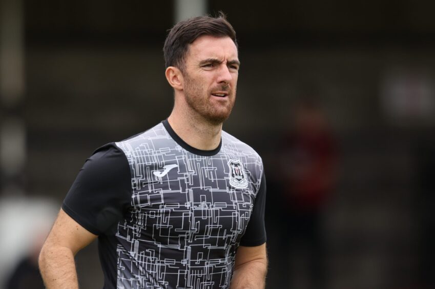 Elgin City defender Ross Draper pictured during a warm-up sessions ahead of his team's League Cup tie against Motherwell at Borough Briggs, Elgin, on July 15, 2023. 