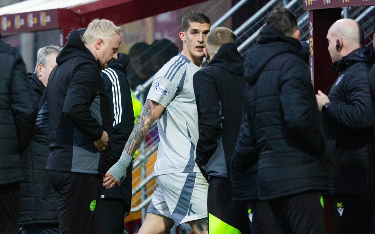 Aberdeen's Slobodan Rubezic as he is sent off following a confrontation with Motherwell's Tony Watt at Fir Park. Image: SNS 