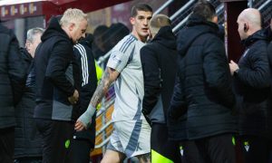 Aberdeen's Slobodan Rubezic as he is sent off following a confrontation with Motherwell's Tony Watt. Image: SNS.