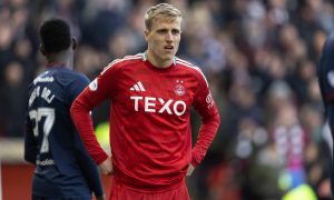 Aberdeen's Jeppe Okkels makes his debut against Hearts at Pittodrie. Image: SNS