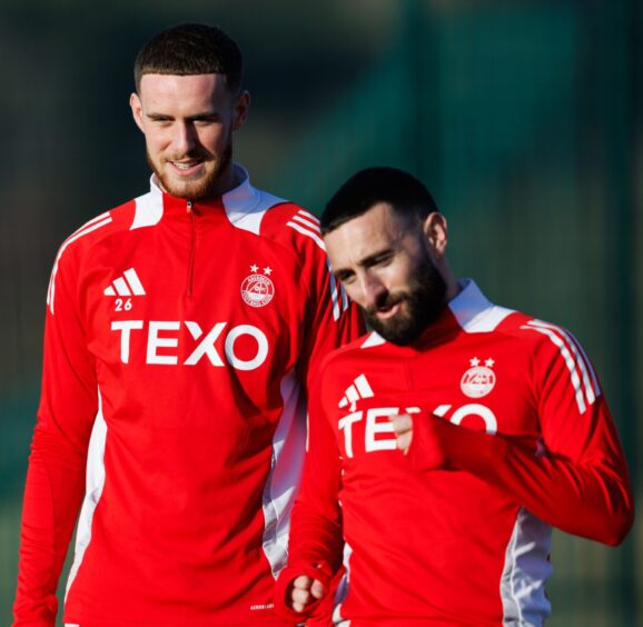 Alfie Dorrington, left, at training with Aberdeen. Image: SNS