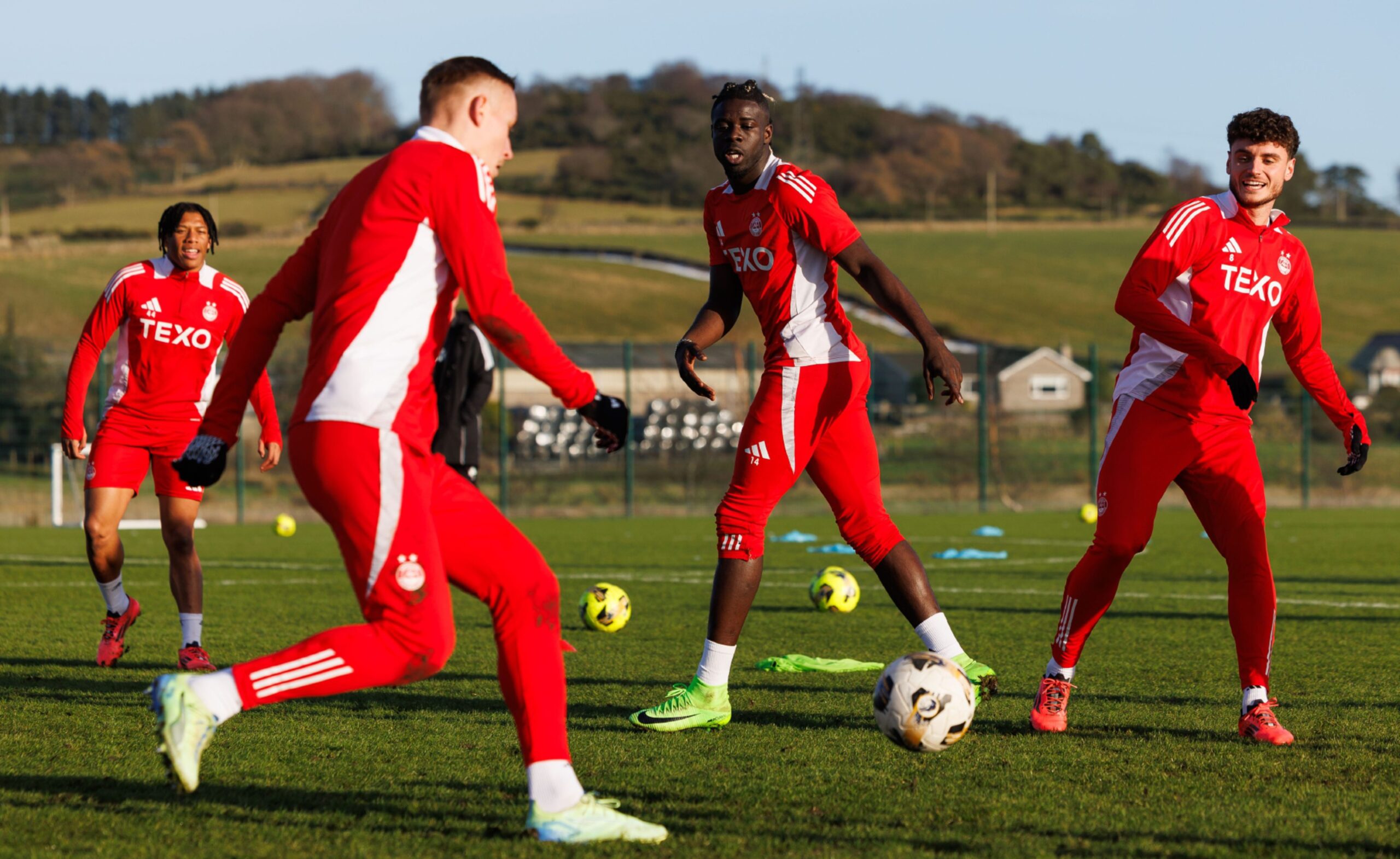 Aberdeen attacker Pape Gueye during a training session at Cormack Park. Image: SNS 