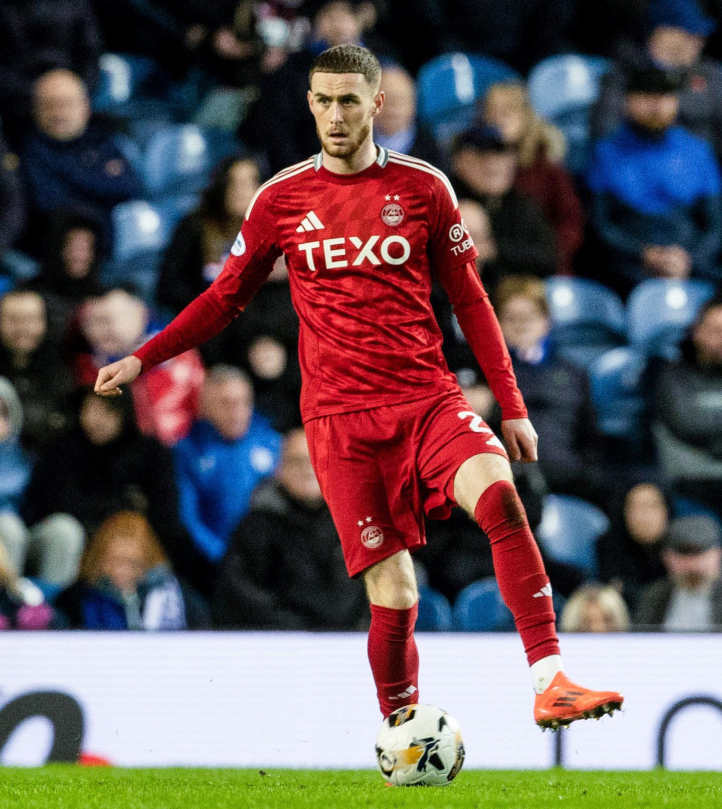  Aberdeen's Alfie Dorrington in action in the 3-0 loss to Rangers at Ibrox. Image: SNS 