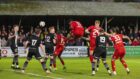 Aberdeen's Luis Lopes scores to make it 2-0 against Elgin City. Image: SNS.