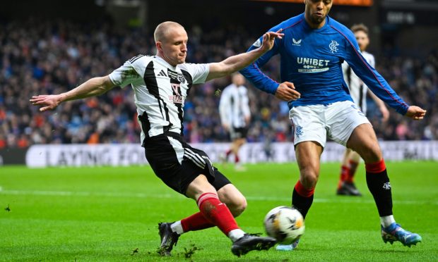 Ross Aitken, left, pictured in action for Fraserburgh against Rangers is now getting ready to face Keith in the Morrison Motors (Turriff) Aberdeenshire Shield.