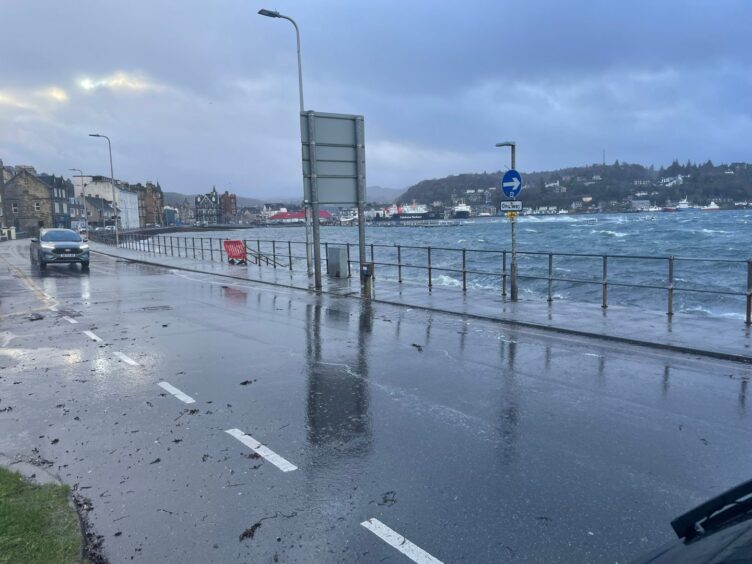 Oban Esplanade is being battered by waves during Storm Eowyn.