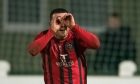 Scott Barbour celebrates scoring for Fraserburgh against Buckie Thistle in the R Davidson (Banchory) Highland League Cup. Pictures by Jasperimage.