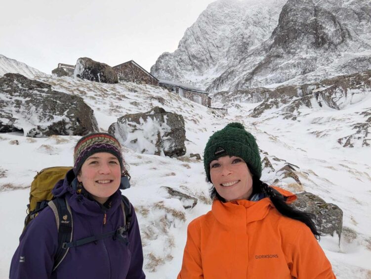 Hannah and Gayle within reach of the CIC hut.