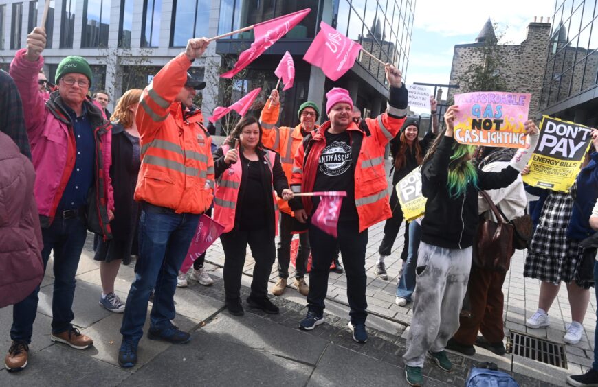 Trade union members protesting the cost of living outside Marischal College in 2022. Image: DC Thomson