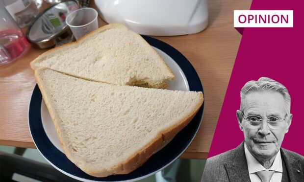 A stale cheese sandwich was provided for David's wife after she came round from surgery.