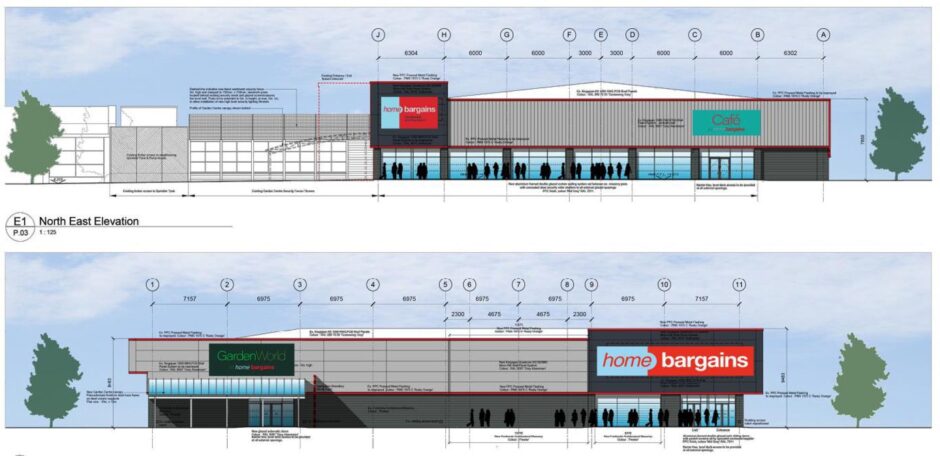 Plans showing Home Bargains signage for Oban store 