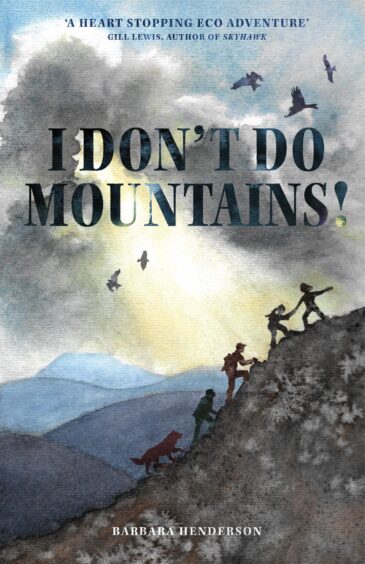 A watercolour of children climbing a hill on The cover of I Don't Do Mountains by Barbara Henderson. Image courtesy of Rob Lovell.