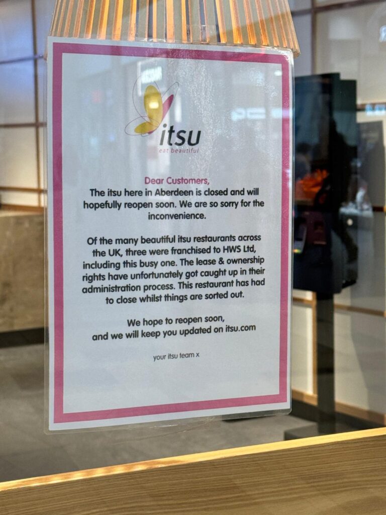 Aberdeen Itsu restaurant shut after franchisee 'administration'