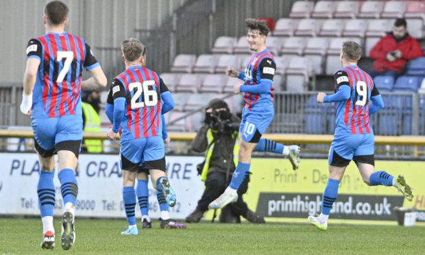 Alfie Bavidge opens the scoring for Caley Thistle against Dumbarton. Image: Jason Hedges/DC Thomson.