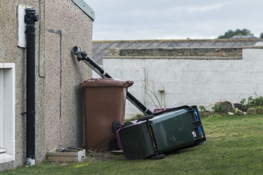 Bins blown over in Hopeman