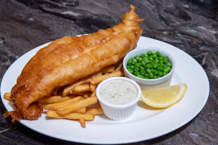 Beer battered fish and chips from Tarragon on the Terrace. 