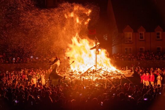 the longship on fire at Up Helly Aa on Shetland