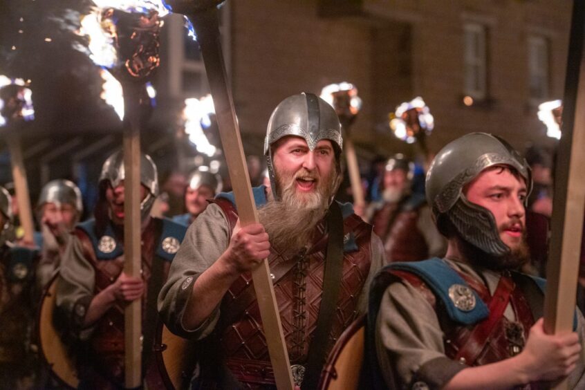 men dressed as Vikings in lerwick for Up Helly Aa