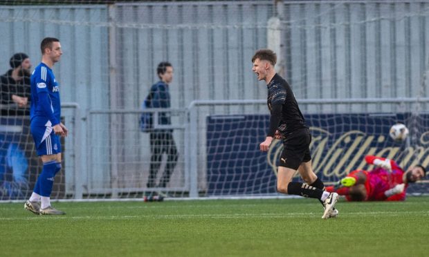 Adam Mackinnon scores for Inverness Caledonian Thistle against Cove Rangers at the Balmoral Stadium, Aberdeen, on November 8, 2024.