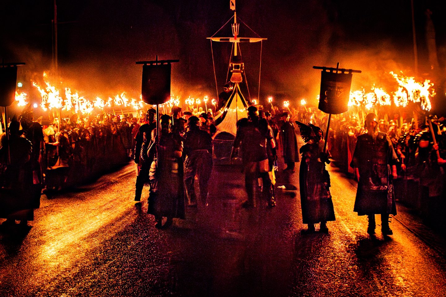 The Up Helly Aa fire festival in Shetland a day trip from Aberdeen.