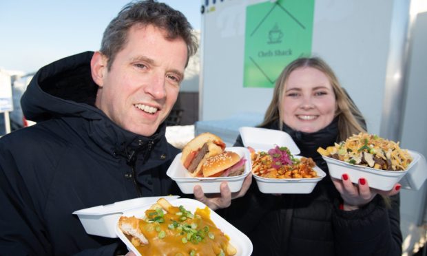 Food and drink journalist Joanna Bremner and features writer Andy Morton ready to tuck into Chef's Shack grub, Image: Kami Thomson/DC Thomson