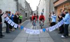 Martin Flett and Bruce Ruthven arriving back in Orkney after a 500-mile cycle to Aberdeen and back.