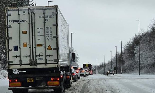 Queues of traffic formed on the A90. Image: Peterhead Live.