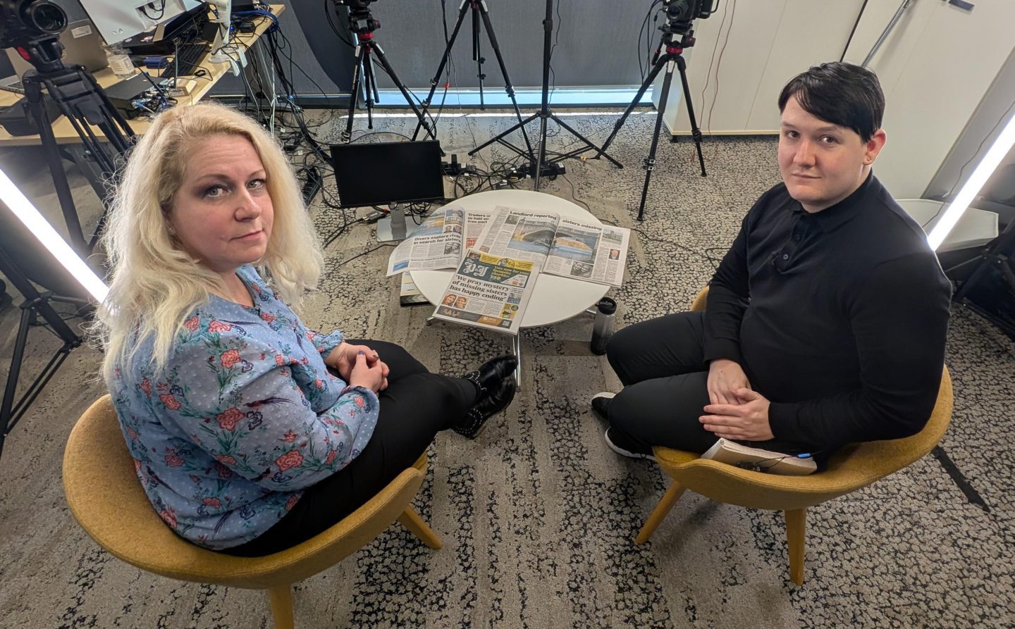 Kristztina and Ross sit in the Press and Journal's AV studio.