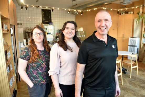 Staff Joanna Wojtala, Elizabeth Lapinska and co-owner John Gartly at Grain and Grind. Image: Sandy McCook/DC Thomson