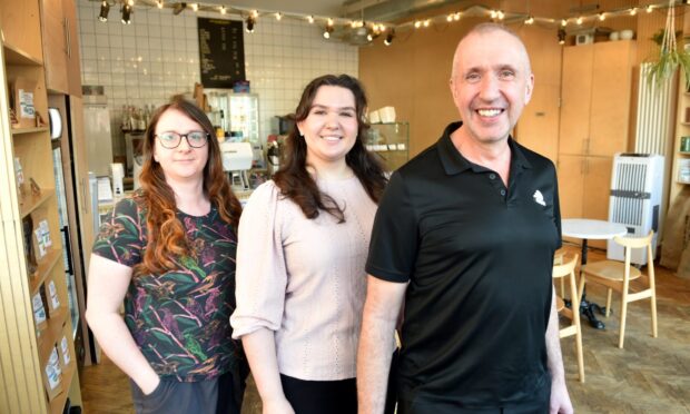 Staff Joanna Wojtala, Elizabeth Lapinska and co-owner John Gartly at Grain and Grind. Image: Sandy McCook/DC Thomson