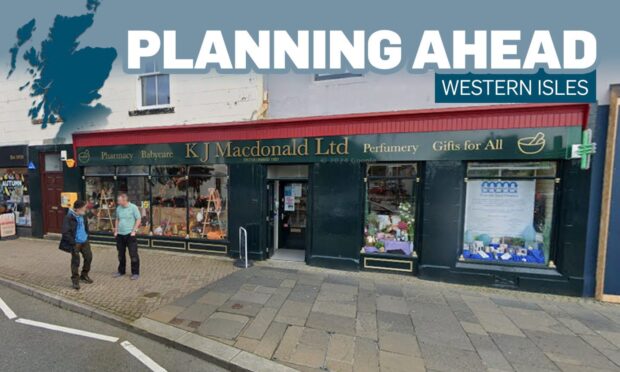 Planning Ahead logo over the picture of a chemist in Stornoway.