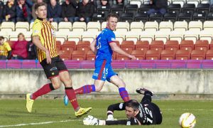 Inverness Caledonian Thistle forward Marley Watkins scores the opening goal in his team's 2-1 William Hill; Scottish Cup win at Partick Thistle on Saturday, February 7, 2015.