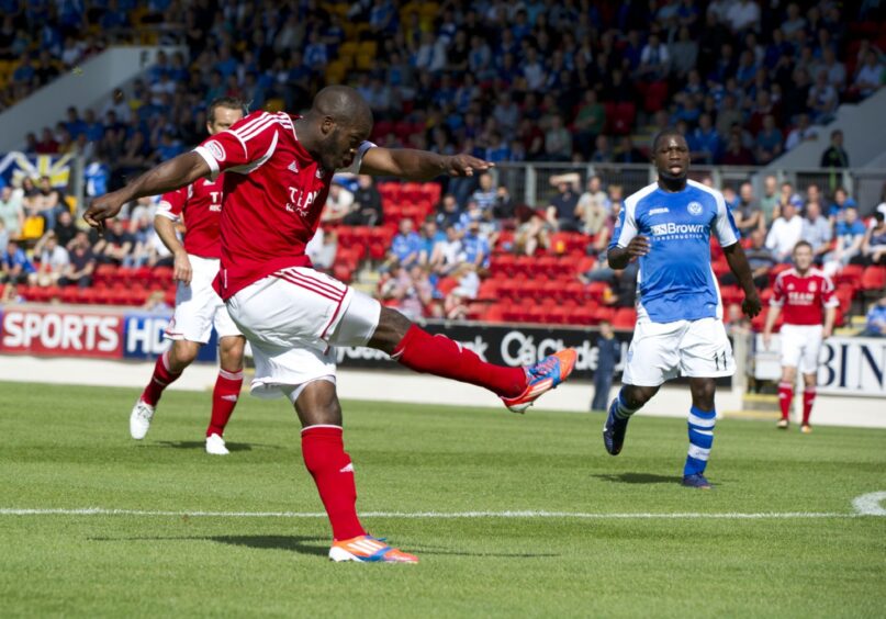 Isaac Osbourne puts Aberdeen FC ahead against St Johnstone.