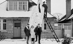 1963: They certainly knew how to build snowmen in 1963, at least Roddy Stuart, his siblings Michael and Leslie, and her boyfriend David Leslie did. Image: DC Thomson