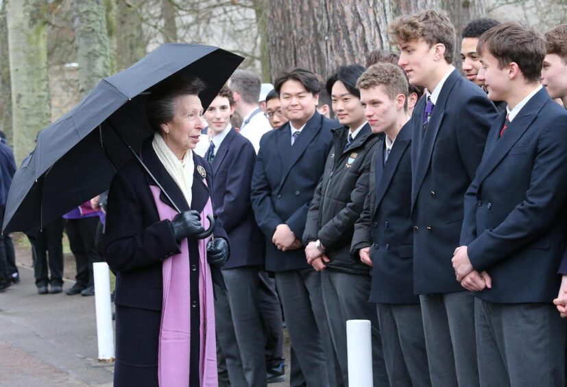 The Princess Royal meets current Gordonstoun pupils at the plaque unveiling. Image: Alexander Wyver-Northam