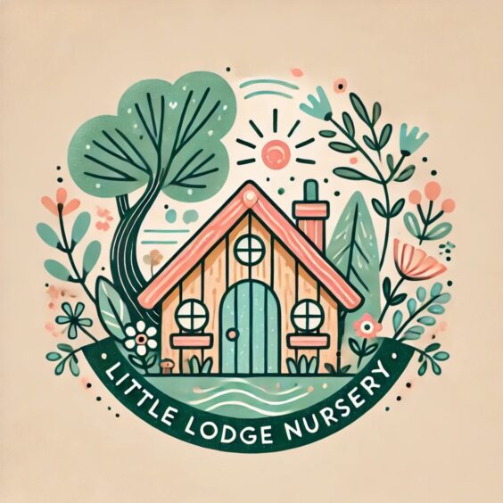 Yellow poster for Little Lodge Nursery with house in the centre of their branding. 