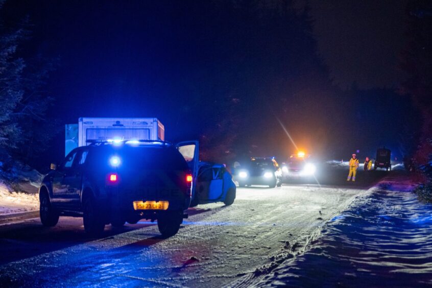 Two cars and a van block the A96.