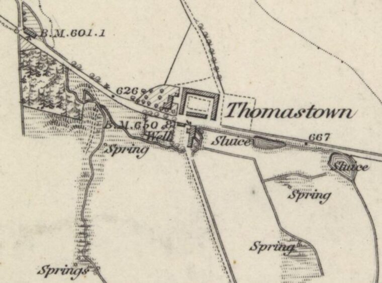 Old map of Thomastown, near Huntly.